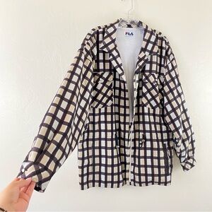 Fila Size 12 Brown Tan Plaid Printed Zip-up Windbreaker Jacket